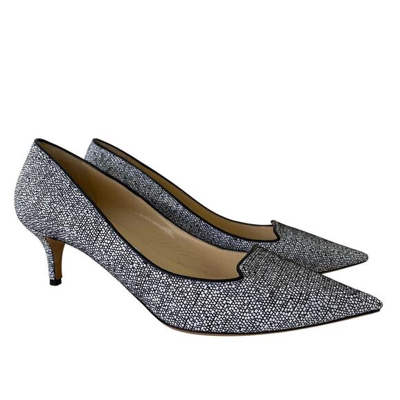 Jimmy Choo Allure Woven Raffia Pump Size 40.5 or 10.5 Black White Heels Luxury - Picture 2 of 12